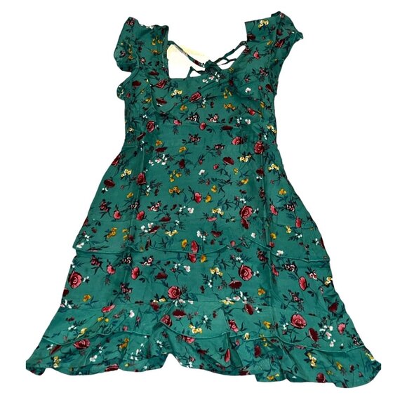 Lottie & Holly Band of Gypsy Collective Floral Tiered Mini Dress Sz Small Green - Picture 5 of 11